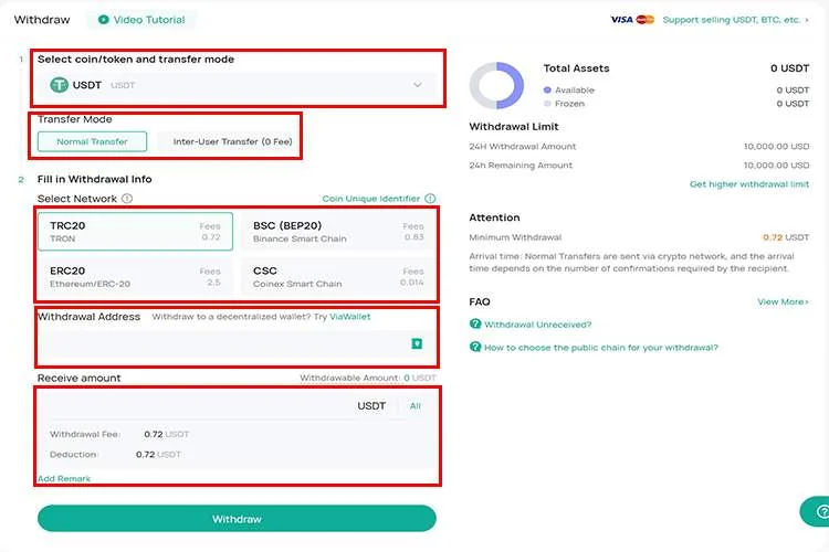 آموزش پلتفرم تبادل کوینکس برداشت از صرافی کوینکس